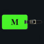 Fluorescent Neon Green Colourful Monograms Name Luggage Tag<br><div class="desc">Monogrammed initial and also personal details like name,  address,  phone number and email all of which you can edit. Designed with attractive solid neon green colour background,  you can change the colour if you wish. Cool travel gift idea for him or her.</div>