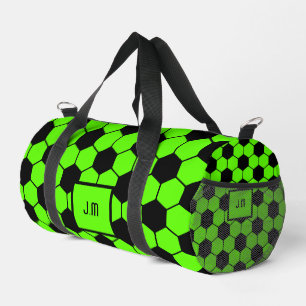 Fluorescent neon green soccer fan player initials duffle bag