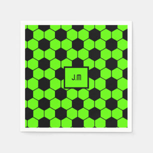 Fluorescent neon green soccer fan player initials napkin