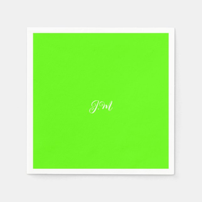 Fluorescent neon green solid colour initials name napkin (Front)