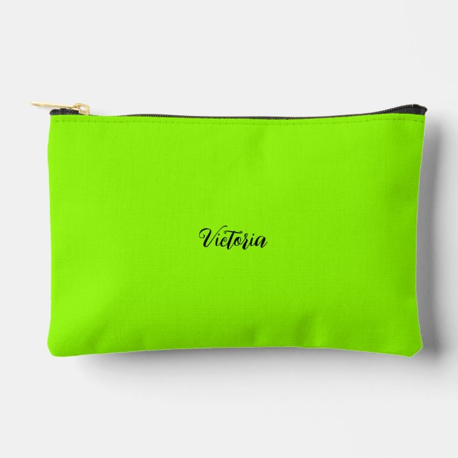 Fluorescent neon green solid colour name or delete accessory pouch (Front)
