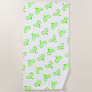 Fluorescent Neon Green Tennis Rackets  Beach Towel
