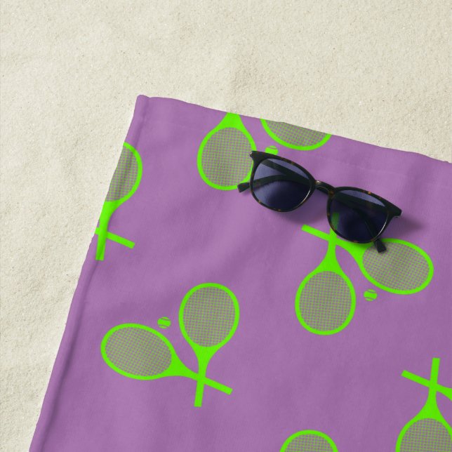 Fluorescent Neon Green Tennis Rackets Summer  Beach Towel (In Situ)