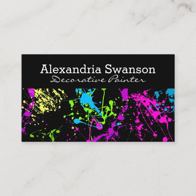 Fluorescent Neon Paint Splatter Artist Colourful Business Card (Front)