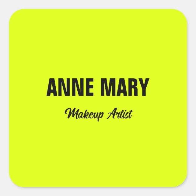 Fluorescent Neon Yellow Bright Colourful Custom  Square Sticker (Front)