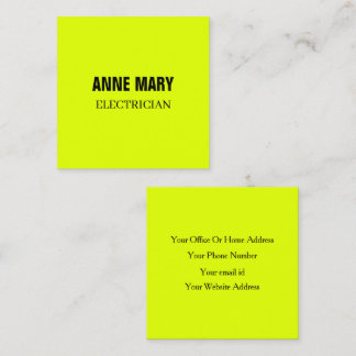 Fluorescent Neon Yellow Electrician Electricity  Square Business Card