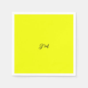 Fluorescent neon yellow solid colour initials name napkin