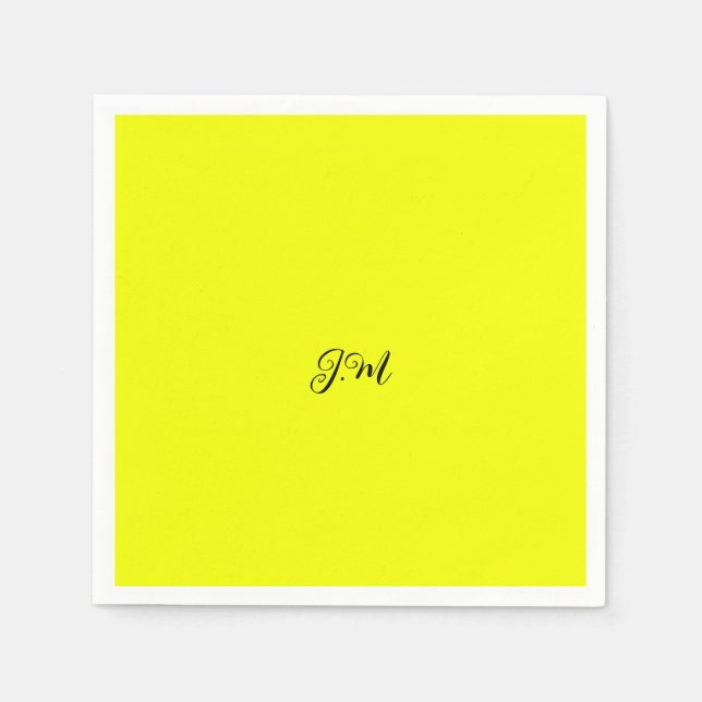 Fluorescent neon yellow solid colour initials name napkin (Front)