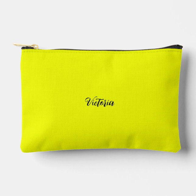 Fluorescent neon yellow solid colour name or delet accessory pouch (Front)