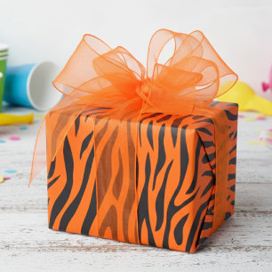 Fluorescent Orange Small Zebra Print Wrapping Paper
