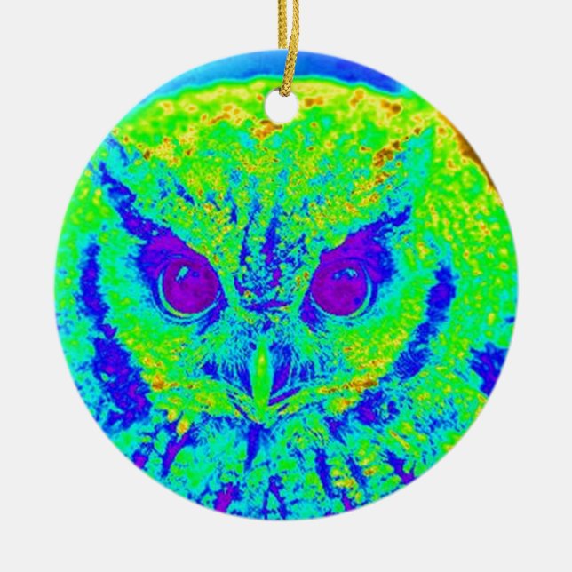 fluorescent owl ceramic tree decoration (Front)
