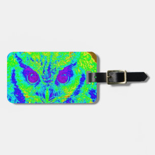 fluorescent owl luggage tag