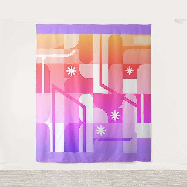 Fluorescent Pastel Geometric Pattern Tapestry (Front)