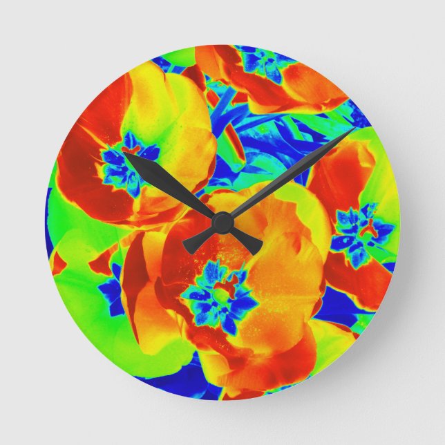 fluorescent tulips round clock (Front)