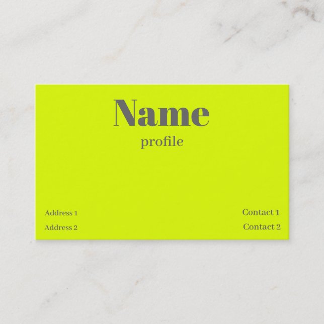 fluorescent yellow  bold name business card (Front)