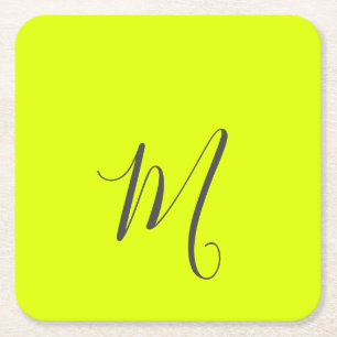 fluorescent yellow - chic monogram  square paper coaster