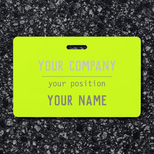 Fluorescent yellow  colour - bold lettering ID badge (Creator Uploaded)