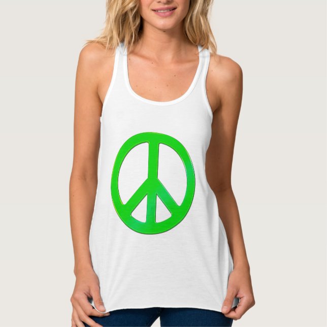 Fluoro Green Peace Symbol for World Peace Singlet (Front)