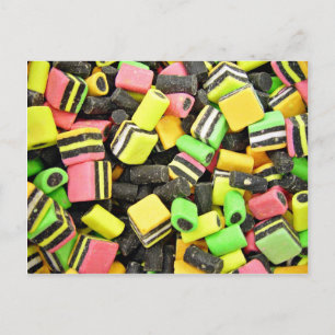 Fluro-coloured liquorice postcard
