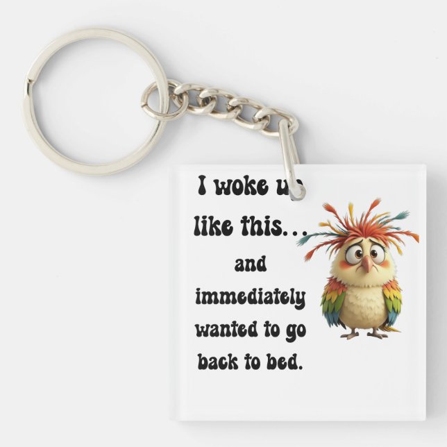 Flustered Featherball – Colorful Cartoon Bird Key Ring (Front)