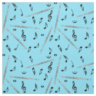 Flute Black Music Notes Fabric