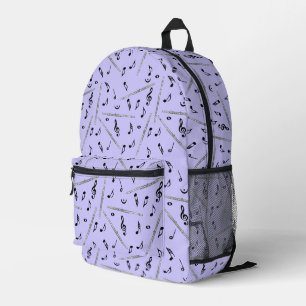 Flute Black Music Notes Printed Backpack