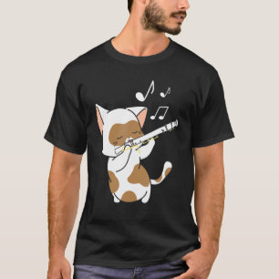 Flute Cat Flute Player Flautist Marching Band Musi T-Shirt