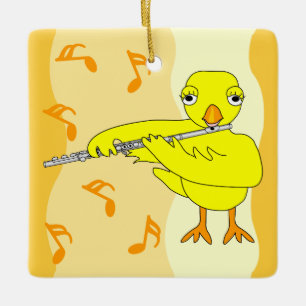 Flute Chick Pattern Ceramic Ornament