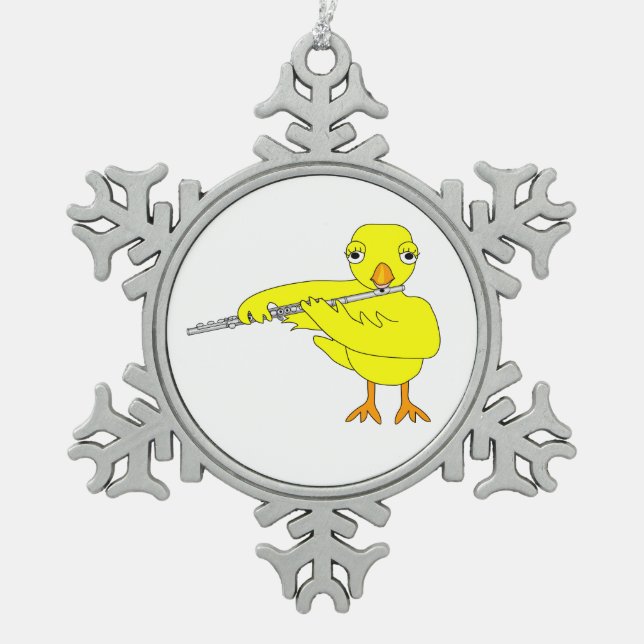 Flute Chick Snowflake Pewter Christmas Ornament (Front)