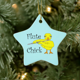 Flute Chick Text Ceramic Tree Decoration