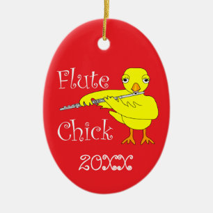 Flute Chick Text Ceramic Tree Decoration