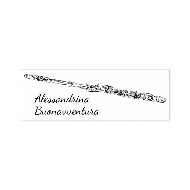 Flute Drawing with Custom Name Self-inking Stamp (Design)
