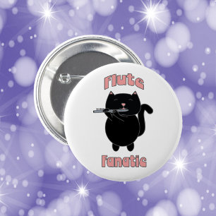 Flute Fanatic Black Cat Funny 6 Cm Round Badge