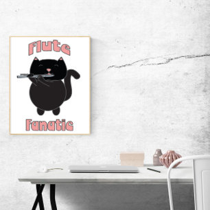 Flute Fanatic Black Cat Poster