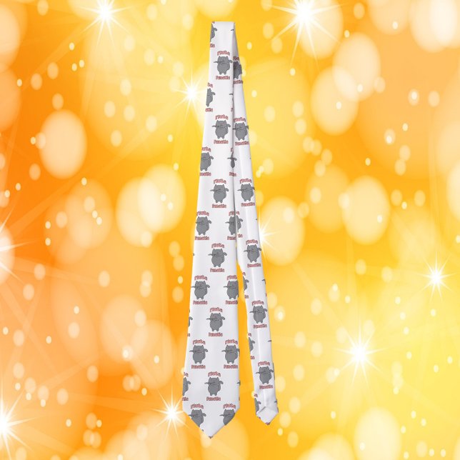 Flute Fanatic Grey Cat Pink Letters Tie (A tie with a pattern of gray cats playing the flute with the words flute fanatic in pink.)