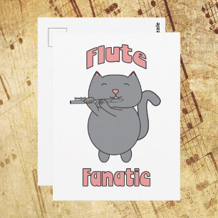 Flute Fanatic Grey Cat Pink  Postcard
