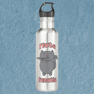 Flute Fanatic Pink Gray Cat 710 Ml Water Bottle
