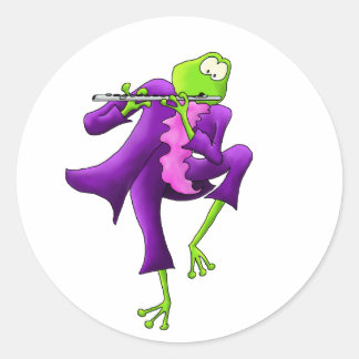 Flute Frog Classic Round Sticker
