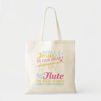 Flute Lover With Jesus In Her Heart and a Flute in Tote Bag
