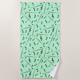 Flute Music Note Pattern Beach Towel