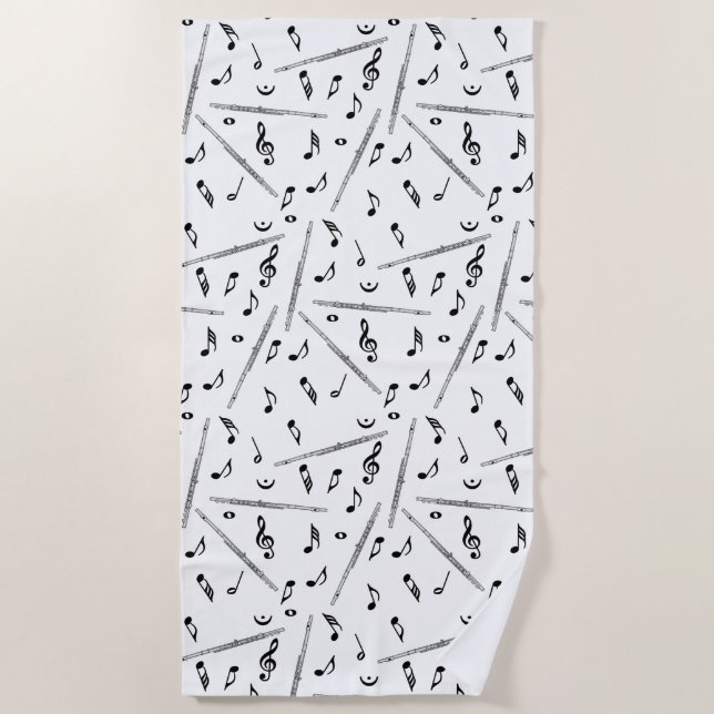 Flute Music Note Pattern Beach Towel (Front)