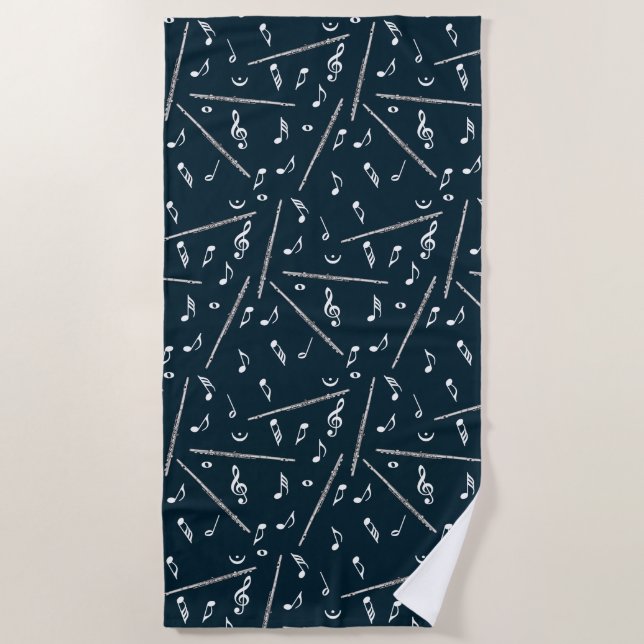 Flute Music Note Pattern Beach Towel (Front)