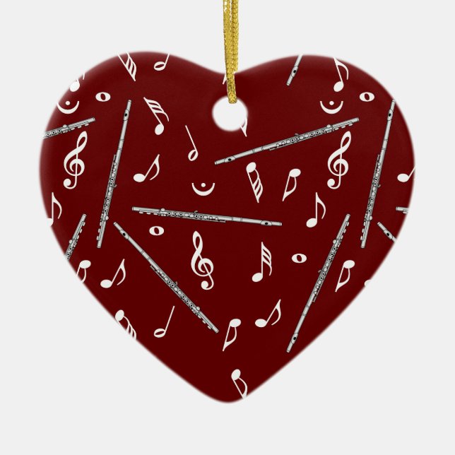Flute Music Note Pattern Ceramic Tree Decoration (Front)