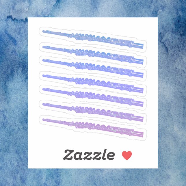 Flute Music Pink Blue Purple (A die cut sticker with pink, blue and purple flutes.)