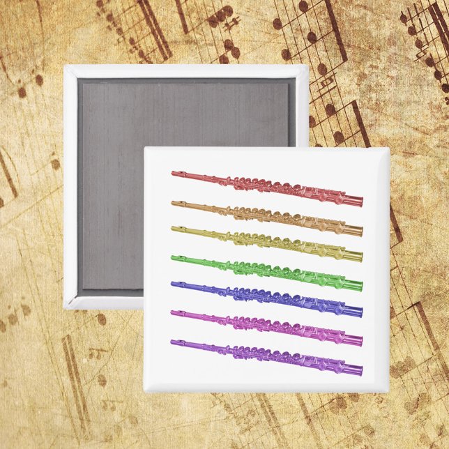 Flute Music Rainbow Magnet (A magnet with red, orange, yellow, green, blue, pink and purple flutes.)