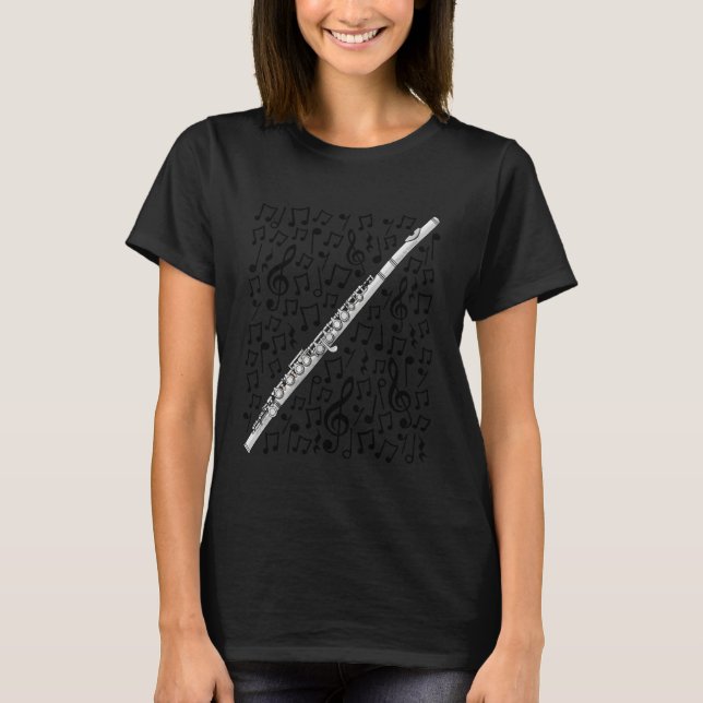 Flute Musical Notes Flutist Music Score, Woodwind  T-Shirt (Front)