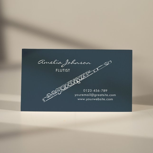 Flute Navy Blue Elegant Professional Business Card (Creator Uploaded)
