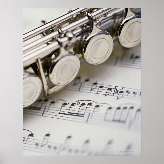 Flute on Sheet Music Poster (Front)