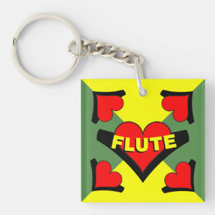 Flute Over Heart Key Ring