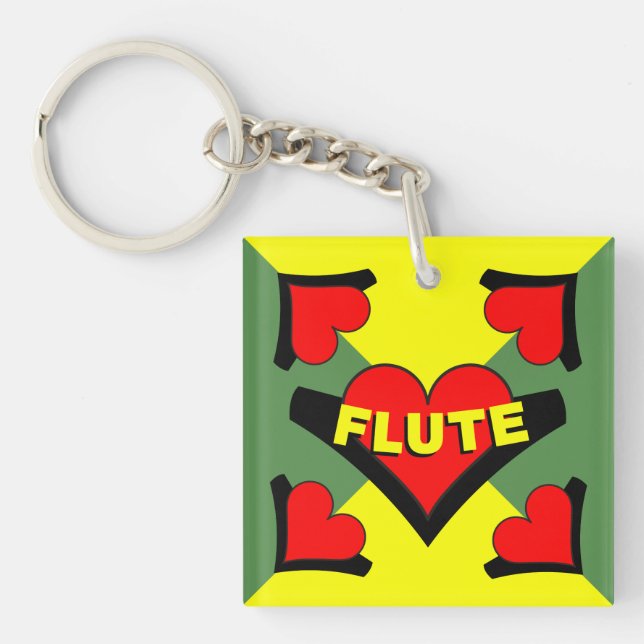 Flute Over Heart Key Ring (Front)